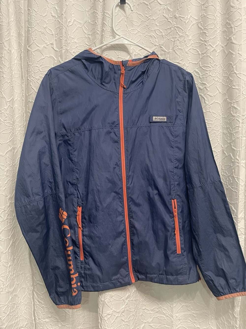 Columbia PFG Windbreaker Jacket Navy Blue Orange Full Zip Hooded